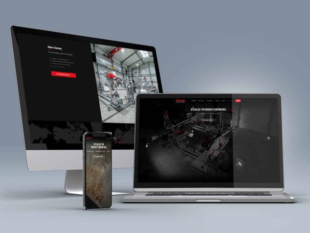 Auf diesem Bild sieht man einen Desktop, ein Smartphone und ein Laptop mit der Websetie von der Firma Schrage auf dem Bildschirm.